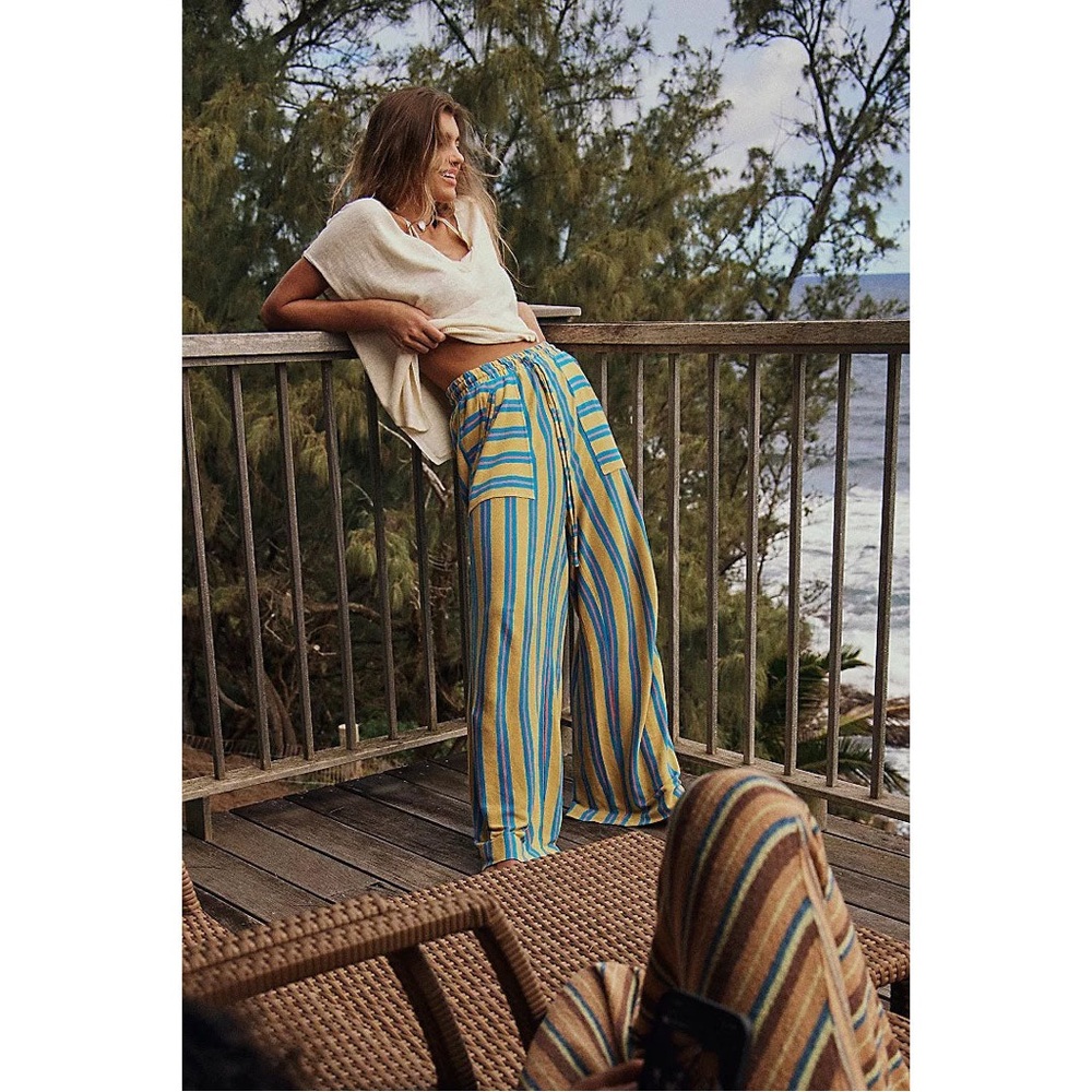 FP Free People Dana Beach Pants Striped Pattern Wide Leg